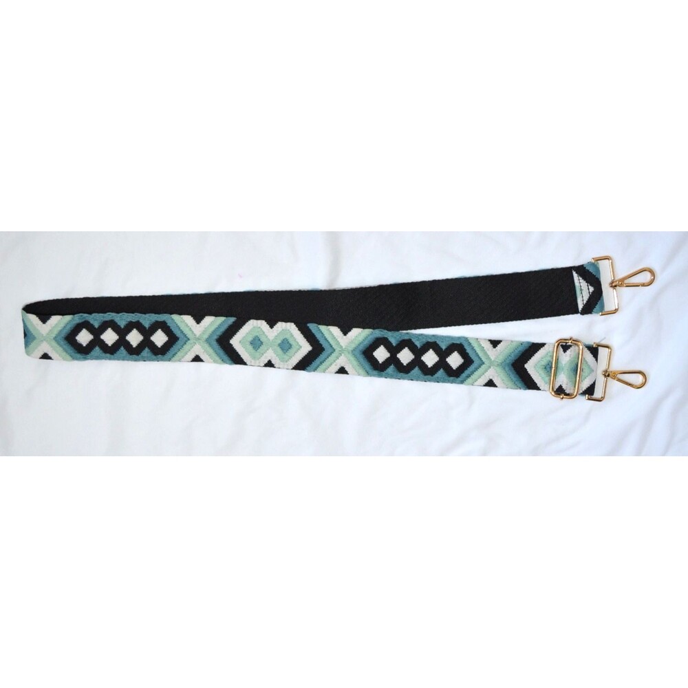 Woven Geometric Guitar Bag Strap Black Blue Green Gold Hardware Wide Adjustable